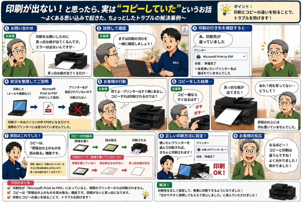 原稿なしでコピーを押して白紙が出ていた原因を解説する図解