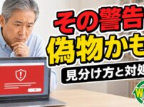 パソコンに偽の警告が出た時の見分け方と対処を案内するWELL記事サムネイル