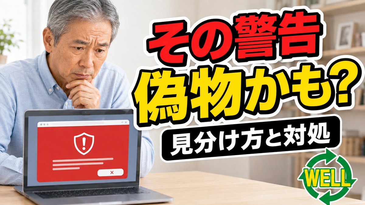 パソコンに偽の警告が出た時の見分け方と対処を案内するWELL記事サムネイル