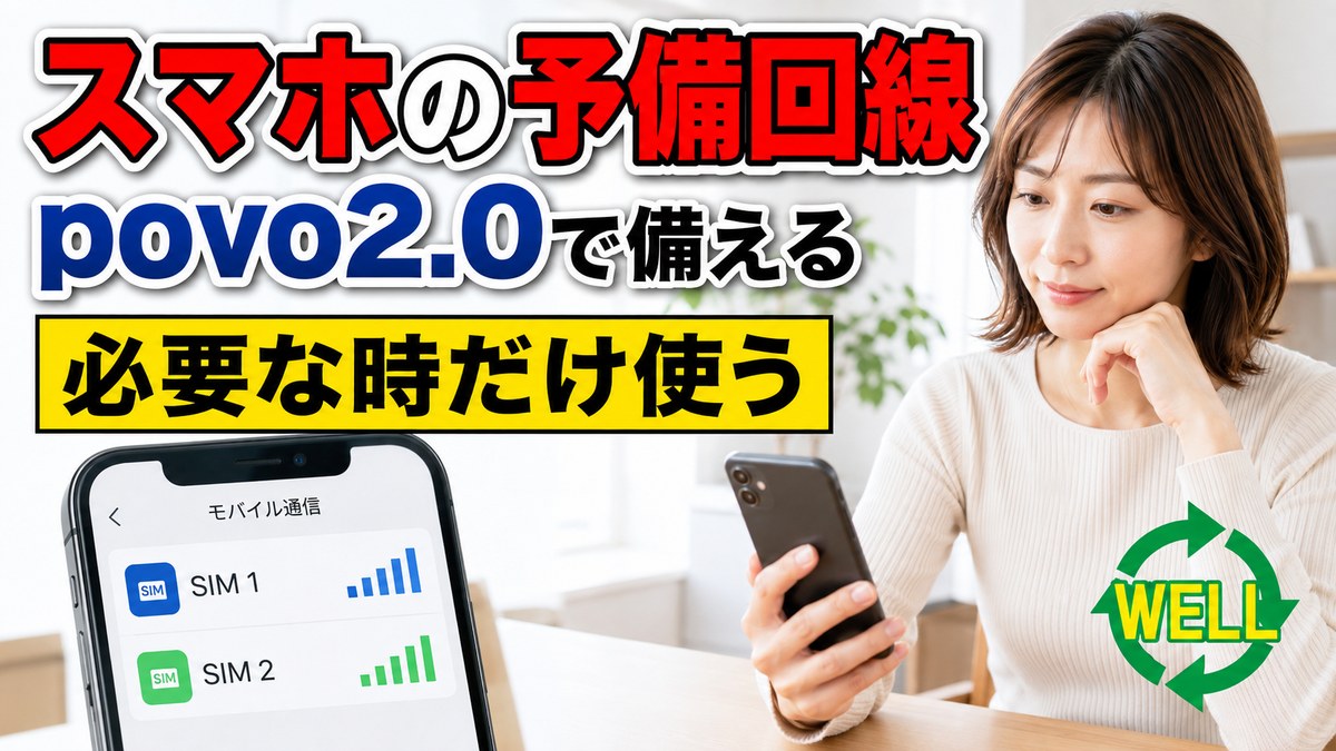 スマホの予備回線としてpovo2.0を備える方法を案内するWELL記事サムネイル