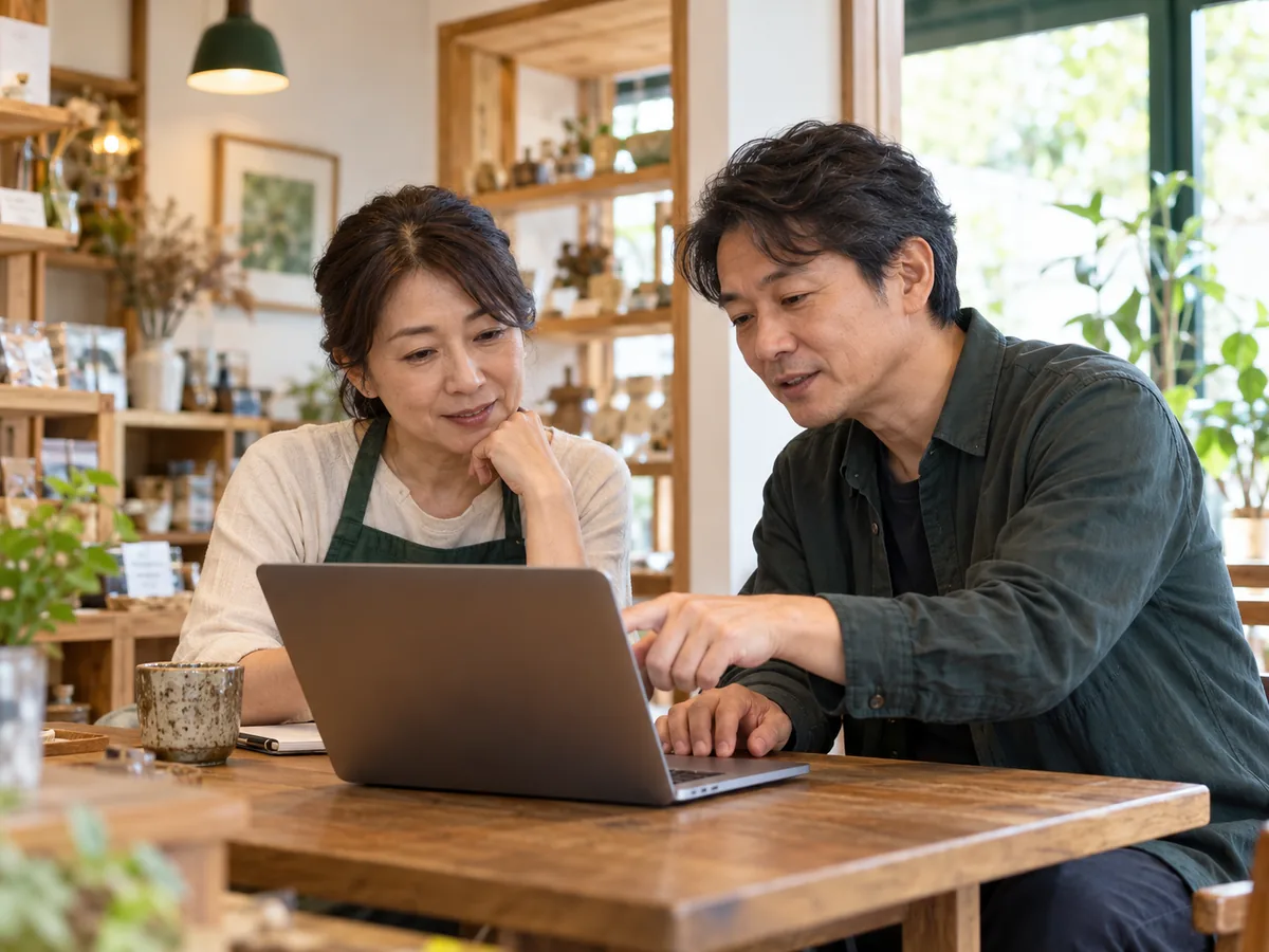 お客様と一緒にパソコン画面を確認するITサポート